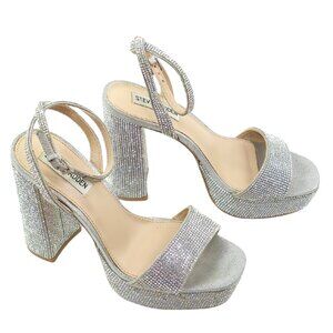 Steve Madden Silver Glass Rhinestone Platform Sandals